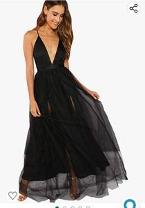lot 37109 image: Womens Plunging Neck Spaghetti Strap Maxi Cocktail Party Dress Medium