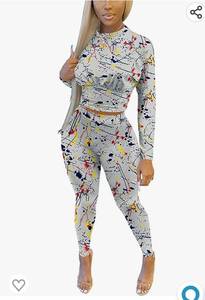 lot 37112 image: Womens Printed 2 Piece Outfits, Sexy Doodle Short- Sleeved Crop Top & Bodycon Shorts Set, Casual Short Tracksuit Activewear Medium