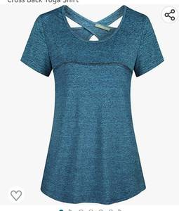 lot 37130 image: Kimmery Woman Short Sleeve Round Neck Criss Cross Back Yoga Shirt 3XL