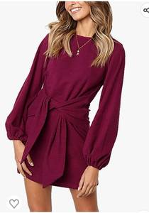 lot 37135 image: R.Vivimos Womens Autumn Winter Cotton Long Sleeves Elegant Knitted Bodycon Tie Waist Sweater Pencil Dress Medium