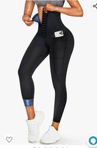lot 37137 image: Women Sauna Sweat Pants with Pocket High Waist Workout Capris Leggings Hot Thermo Body Shaper Weight Loss Medium