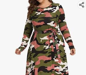 lot 37142 image: Camouflage Maxi Dress for Women Long Sleeve Printed Long Dresses XL