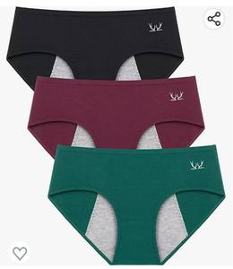 lot 37144 image: TANSTC Period Underwear for Women Heavy Flow Panties Menstrual Hipster Panty for Female Teens Girls Cotton 3PCS XS