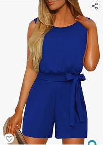 lot 37149 image: Womens Summer Belted Romper Keyhole Back Short Sleeve Jumpsuit Playsuit Medium