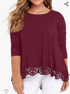 lot 37151 image: Plus Size Tops for Women Summer Casual Womens Short SleeveLong Sleeve Lace Shirts and Blouses 2XL