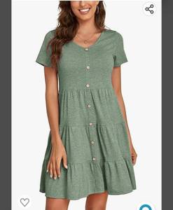 lot 37153 image: Lexyasasu Womens Summer Short Sleeve V Neck Button Down Casual Pocket Swing Short Dress Medium
