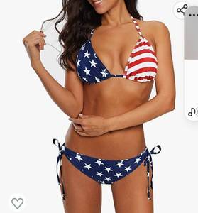 lot 37155 image: Century Star Women Tie Side Bottom Padded Top Triangle Bikini String Bathing Suit Two Piece Swimsuit Medium