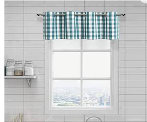 lot 37159 image: Bapawfish Teal Buffalo Check Valance Curtains for Kitchen, Plaid Gingham Farmhouse Thick Yarn Dyed Fabric Grommet Top Valance Curtains for Windows Kitchen Cafe Curtains, TealWhite, 55 x 15