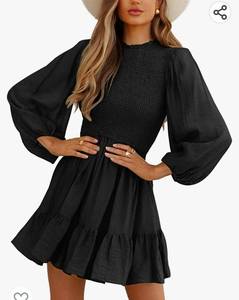 lot 37169 image: Smocked Puff Sleeve Square Neck Dress for Women Ruffle Flowy Swing Tiered A Line Short Dresses Summer Casual XL