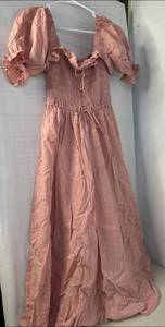 lot 40765 image: R.YIPOSHA Vintage Smocked Ruffled Half Sleeve Polka Dot Midi Dress, Medium 8-10