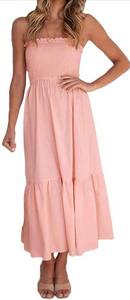 lot 40772 image: Qearal Womens Summer Floral Printed Boho Dress Strapless Beach Dress Long Maxi Dress size Medium