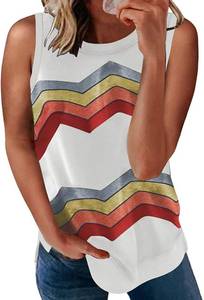 lot 40781 image: Womens Casual Color Block Crewneck Tank Tops Sleeveless Loose Summer Shirts Blouse Tunic XL