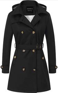 lot 40784 image: Size Medium Womens Trench Coat Double-Breasted Classic Lapel Overcoat Belted Slim Outerwear Coat with Detachable Hood