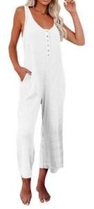 lot 40794 image: Sleeveless, size large low neck button, wide, leg jumpsuit