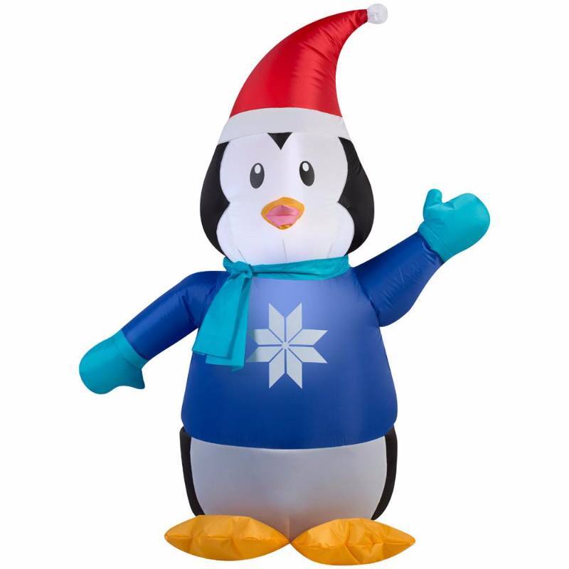 lot 6207 image: 31.10 in. W x 18.11 in. D x 42.13 in. H Lighted Inflatable Outdoor Penguin in Sweater