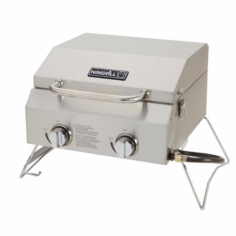 lot 6220 image: Nexgrill Grills 2-Burner Portable Propane Gas Table Top Grill in Stainless Steel 820-0033