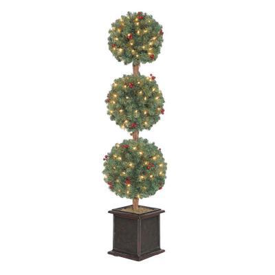 lot 6230 image: Outdoor Indoor Pre Lit Artificial Realistic Christmas Tree Topiary, Lights, 4 Ft