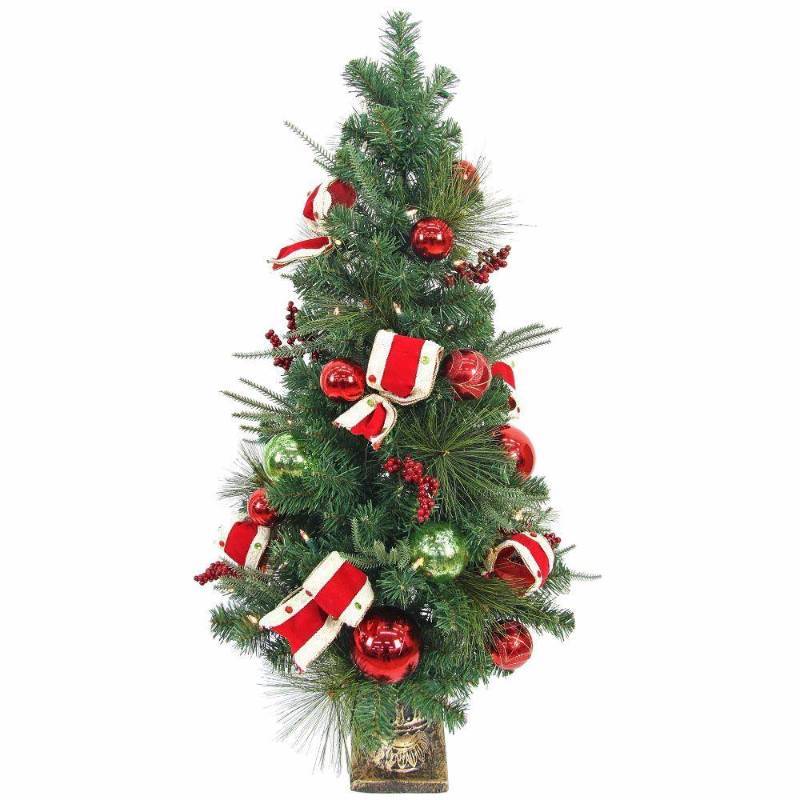 lot 6262 image: 4 ft. Pre-lit LED Jolly Artificial Christmas Porch Tree With 50 Battery-operated Warm-white Lights, Greens