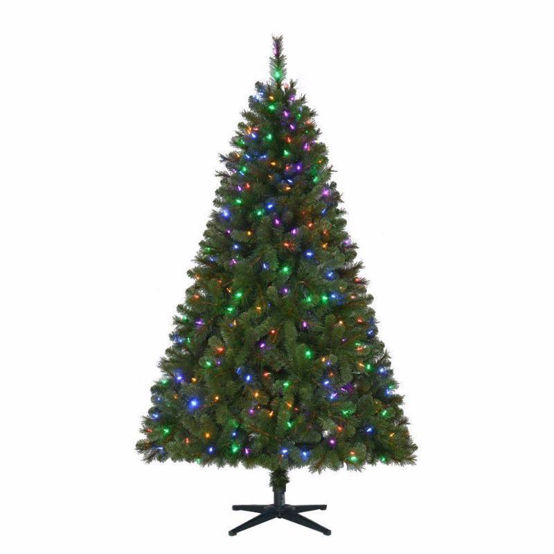 lot 6268 image: 6.5 ft. Pre-Lit LED Wesley Artificial Christmas Tree with Color Changing Lights, Greens