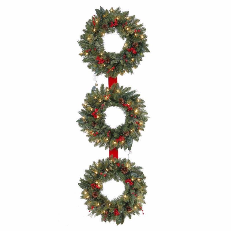 lot 6279 image: Generic Unbranded Holiday Ornaments & Decor 3-Ring 20 in. Pre-Lit Winslow Artificial Christmas Wreath with Clear Lights GD18P4598C00