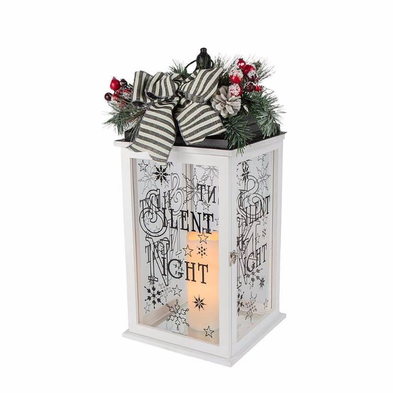 lot 6286 image: 23 in. H White Wooden Lantern with Resin LED Timer Candle