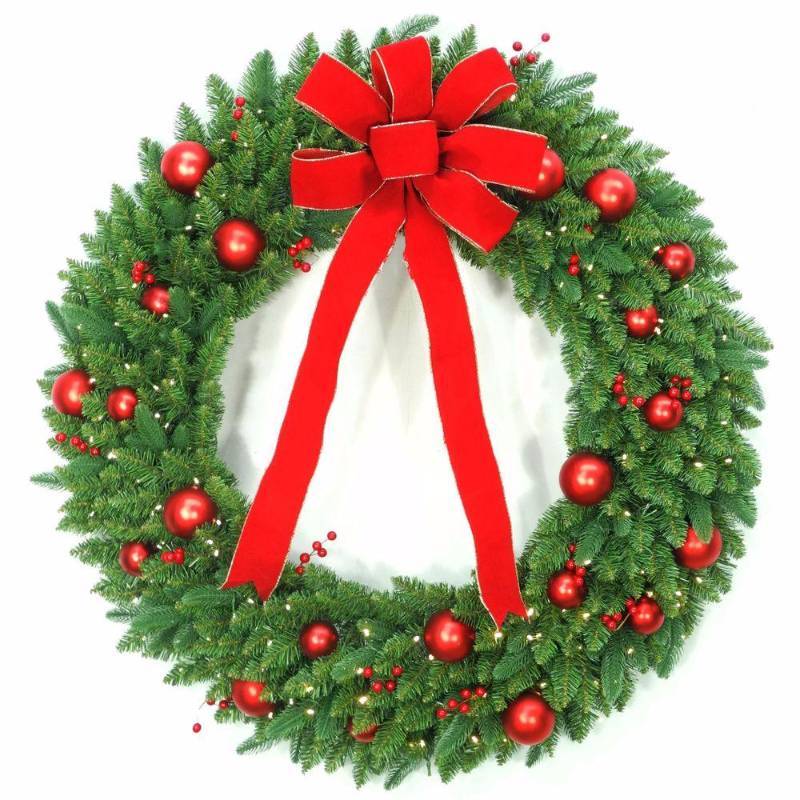 lot 6298 image: National Tree Company Holiday Ornaments & Decor Decorative Collection 48 in. Red Velvet Mixed Fir Artificial Wreath with 200 Warm White Lights DC3-186-48WB
