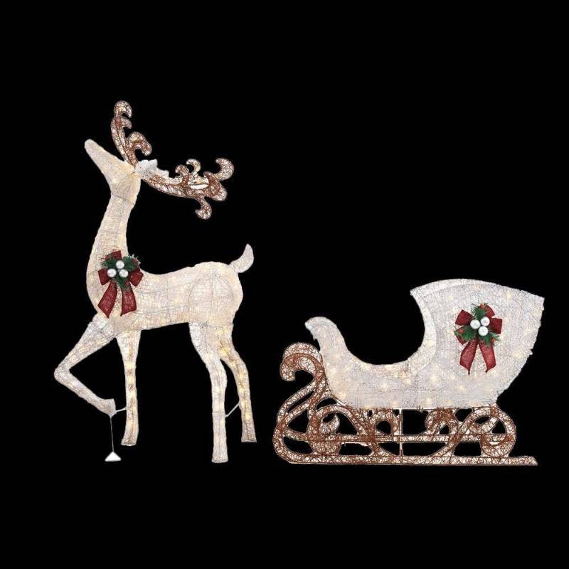 lot 6300 image: 60 in. LED Lighted Standing Deer with 44 in. LED Lighted Acrylic Sleigh