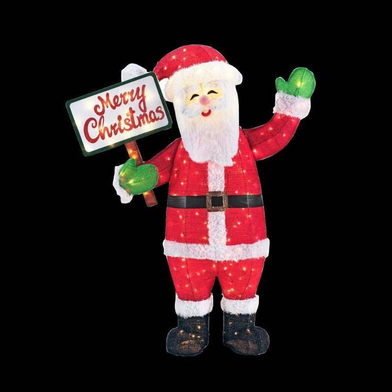 lot 6302 image: 60 in. LED Lighted Tinsel Santa with Merry Christmas Sign