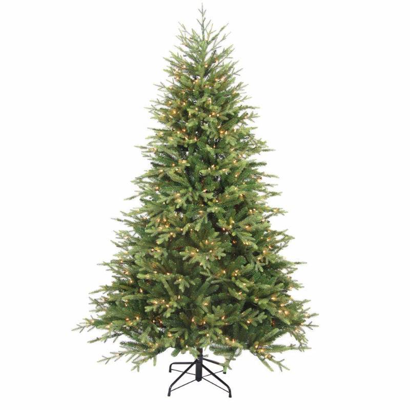lot 6309 image: 7.5 ft. Pre-Lit Balsam Artificial Christmas Tree with 600 Always-Lit Clear Lights and OnOff Foot Pedal Switch, Greens