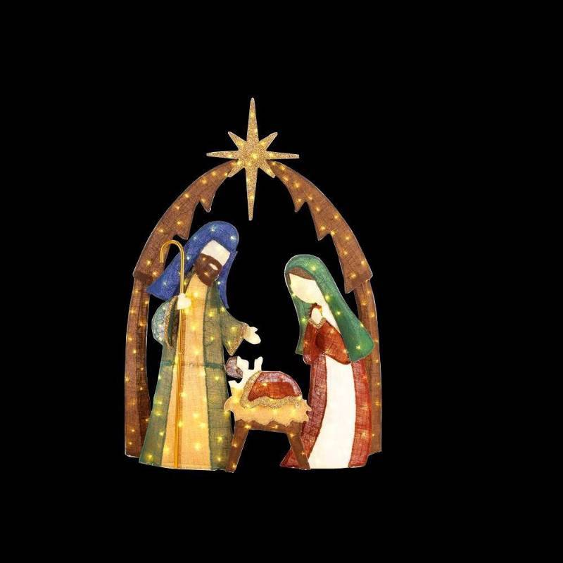 lot 6330 image: 76 in. LED Lighted Burlap Nativity Scene