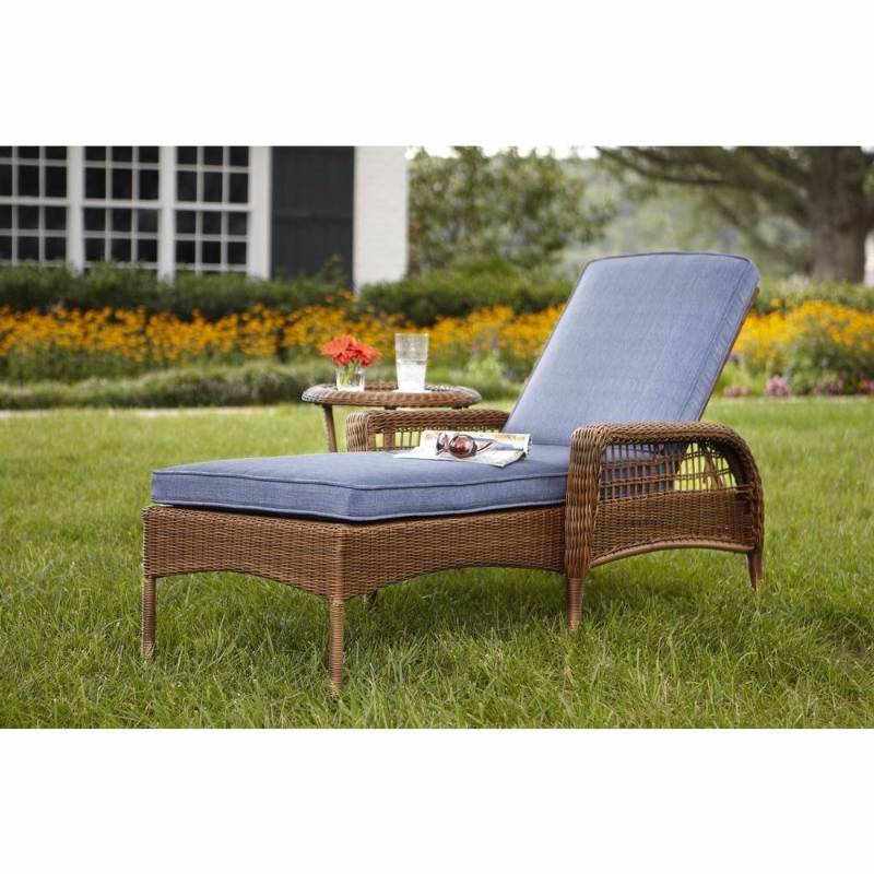lot 6359 image: Hampton Bay Chaise Lounges Spring Haven Brown All-Weather Wicker Patio Chaise Lounge with Sky Cushions 66-20352