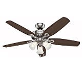 lot 6392 image: Hunter 53237 Builder Plus 52 5 Blade Ceiling Fan - Blades and Light Kit Include, Brushed Nickel