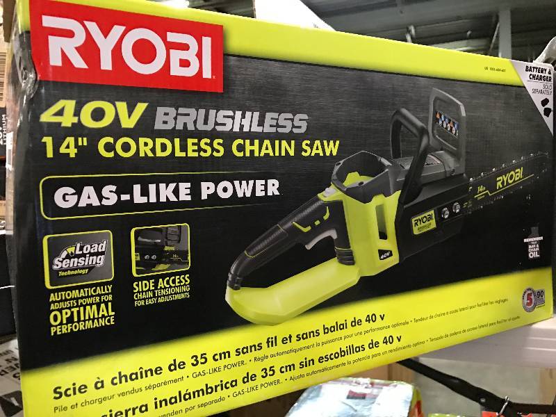 lot 6319 image: Ryobi Brush less 40v 14 Cordess Chainsaw
