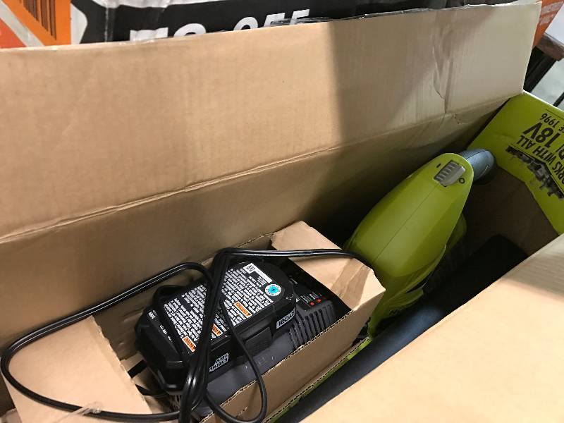lot 6321 image: Ryobi P2170 ONE 150 mph 200 CFM 18-Volt Lithium-Ion Hybrid Cordless or Corded BlowerSweeper (New in Retail Packaing)