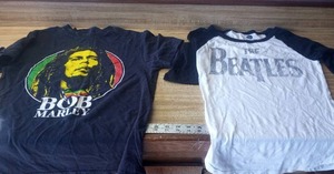 lot 142 image: Bob Marley and the Beatles shirts size small
