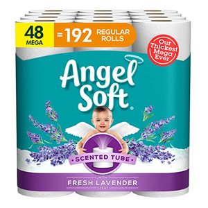 lot 65345 image: Angel Soft Toilet Paper with Fresh Lavender Scent, 48 Mega Rolls  192 Regular Rolls, 2-Ply Bath Tissue