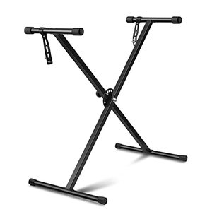 lot 65350 image: Flexzion Classic Keyboard Stand Musician Electronic Piano Organ Single Tube X Type 7 Position Folding Adjustable Height Metal Braced Rack Portable with Locking Straps