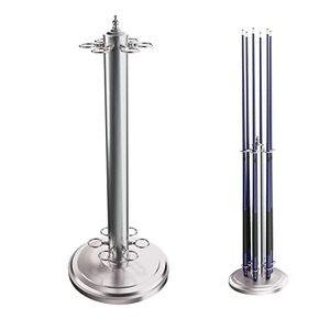 lot 65359 image: GSE Games & Sports Expert Stand-Style Metal Billiard Pool Cue Rack. Holds 6 Pool Cue Sticks (Several Colors Available) (Brushed Nickel)