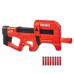 lot 65361 image: NERF Fortnite Compact SMG Motorized Blaster, Ultra Red Wrap Design, 8-Dart Internal Clip, 8 Elite Foam Darts, Electric Semi Auto Fortnite Toy Blaster
