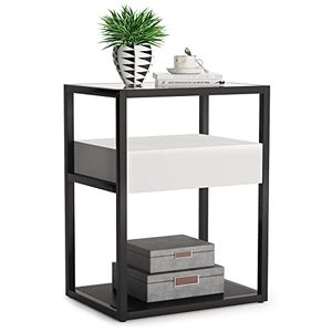 lot 65380 image: Tribesigns Nightstand Tall Side Table, Modern Simple Style End Table with Drawer and Shelf, Tempered Glass Bedside Table, Metal Frame, 19.6��X15.7��X27.5�� (1PC, Black and White)