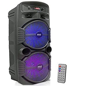 lot 65389 image: Pyle Portable Bluetooth PA Speaker System - 600W Rechargeable Outdoor Bluetooth Speaker Portable PA System w Dual 8�� Subwoofer 1�� Tweeter, Microphone In, Party Lights, USB, Radio, Remote - PPHP2835B (B08BTT288G)