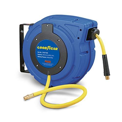 Goodyear Air Hose Reel Retractable 3/8 Inch x 50' Foot Hybrid Polymer Hose  Max 300PSI Commerical Polypropylene Construction-Retail-$138.99