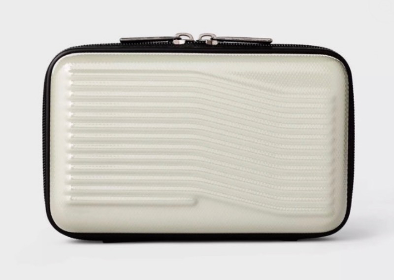 lot 170 image: New Case of 4 Open Story Hardside Miniature Travel Case with Elastic Mesh Pockets and Zipper Closure, Sage Green