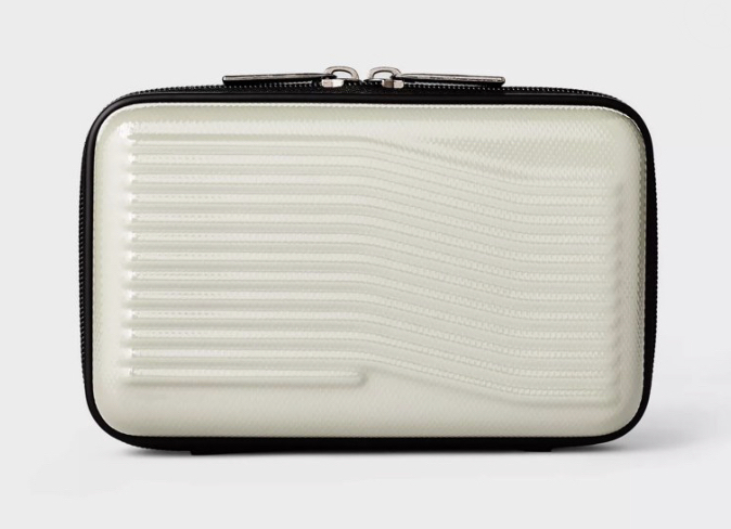 lot 171 image: New Case of 4 Open Story Hardside Miniature Travel Case with Elastic Mesh Pockets and Zipper Closure, Sage Green