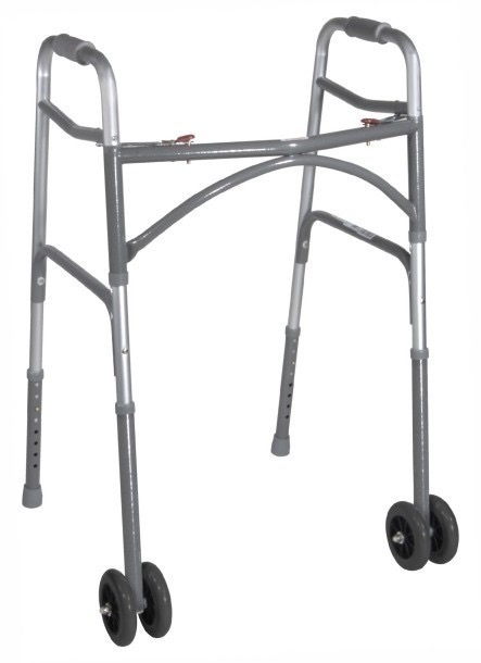 lot 169 image: New Drive Bariatric Aluminum Two Button Folding Walker, Adult w 5 Wheels