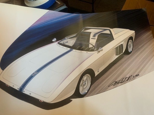 lot 281 image: Limited Edition Signed Artist 1962 Mustang Prototype Drawn Poster