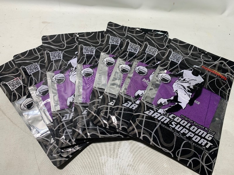 lot 172 image: 8 New Coolomg Sports Brand High Quality Soft Elastic Arm Support, Purple Large