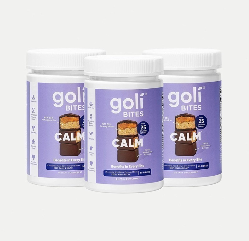 lot 343 image: 3 New Bottles Goli Nutrition Calm Ashwagandha Bites, Chocolate Acai Berry, 90 Count Total (30per)