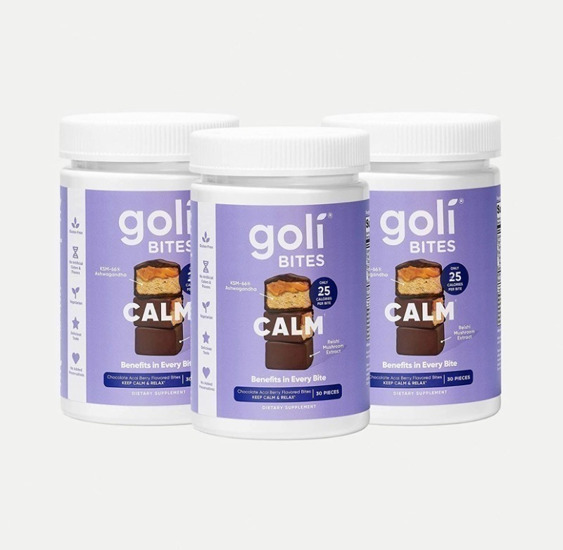 lot 344 image: 3 New Bottles Goli Nutrition Calm Ashwagandha Bites, Chocolate Acai Berry, 90 Count Total (30per)