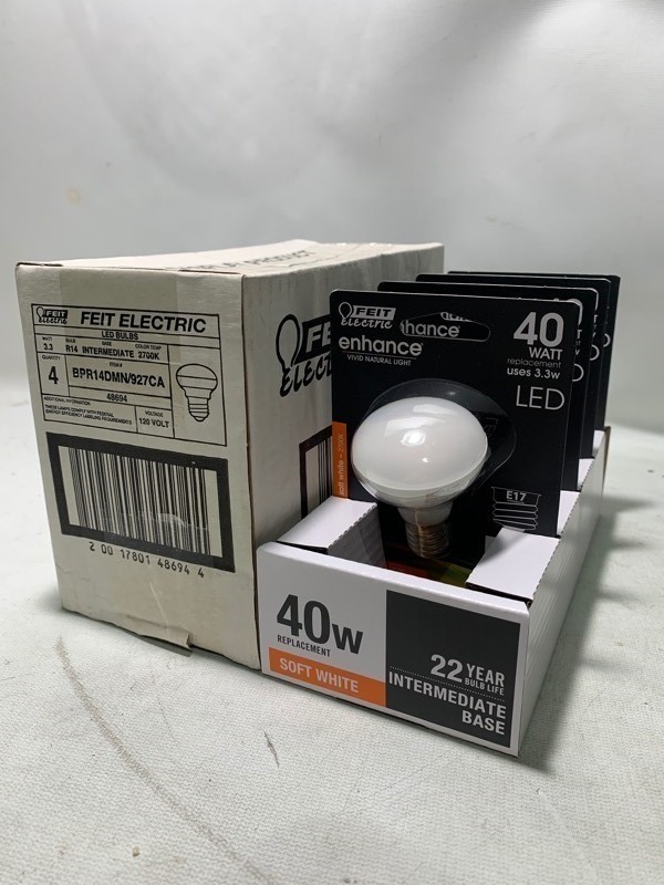 lot 346 image: New Box of 4 Feit Electric Enhance Vivid LED Soft White Light Bulbs